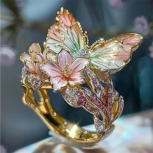 Bague papillon brillante en nature avec zircon