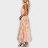 Robe Maxi Imprimé Aquarelle Dos Nu