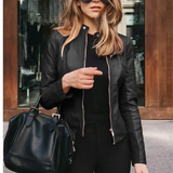 Elke | Kurze Lederjacke mit Stehkragen Jacke