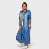 Lea - Robe longue en denim avec fente latérale