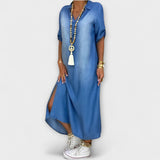 Lea - Robe longue en denim avec fente latérale