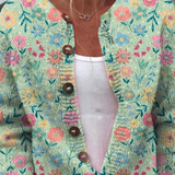 Verena | Blumen-Strickjacke mit Holzknöpfen