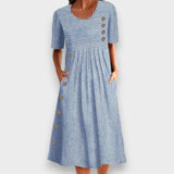 Cecily | Robe Midi Rayée avec Détails Bouton et Poches