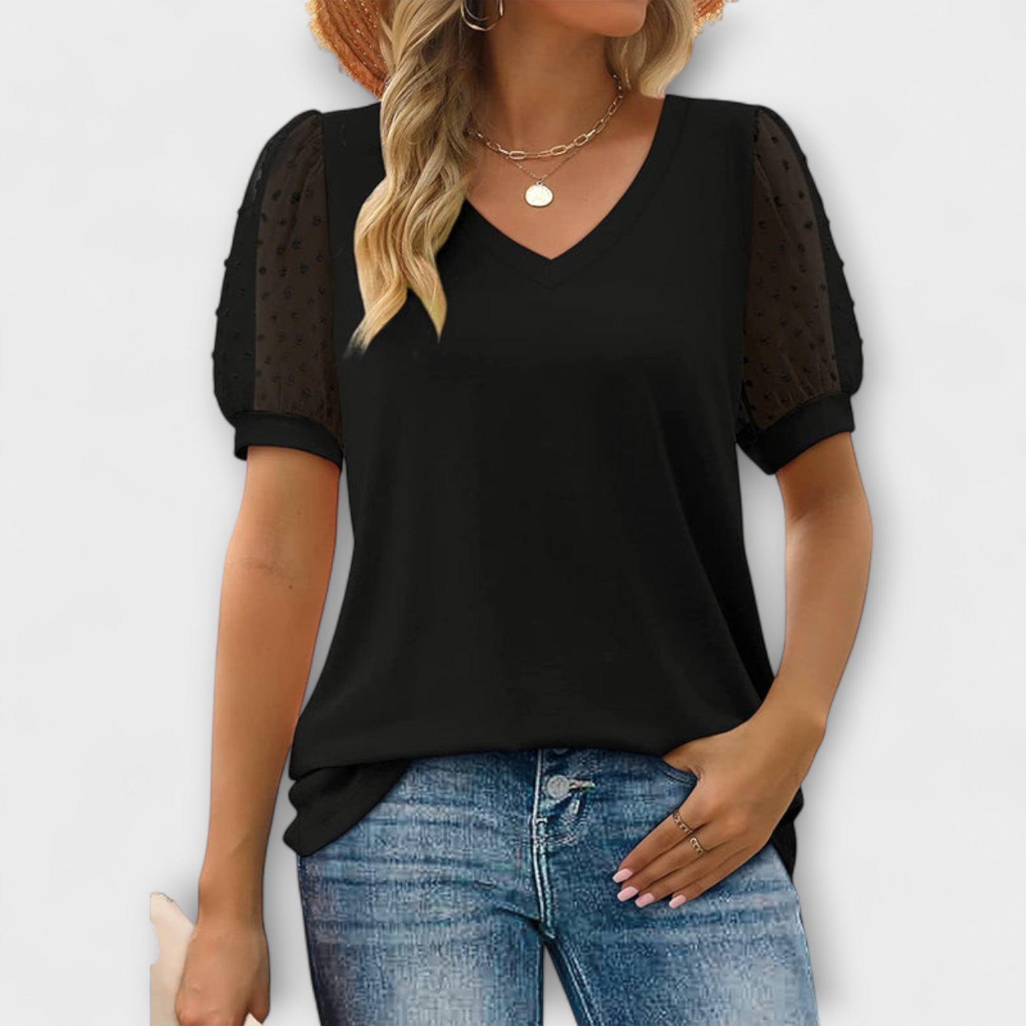 Rema - Top à Encolure en V avec Manches Transparentes