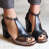 Nadaria - Schwarze Sandalen mit hohem Absatz und offener Zehenpartie im Patchwork-Stil