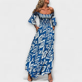 Bella - Robe off-shoulder avec fleurs marines