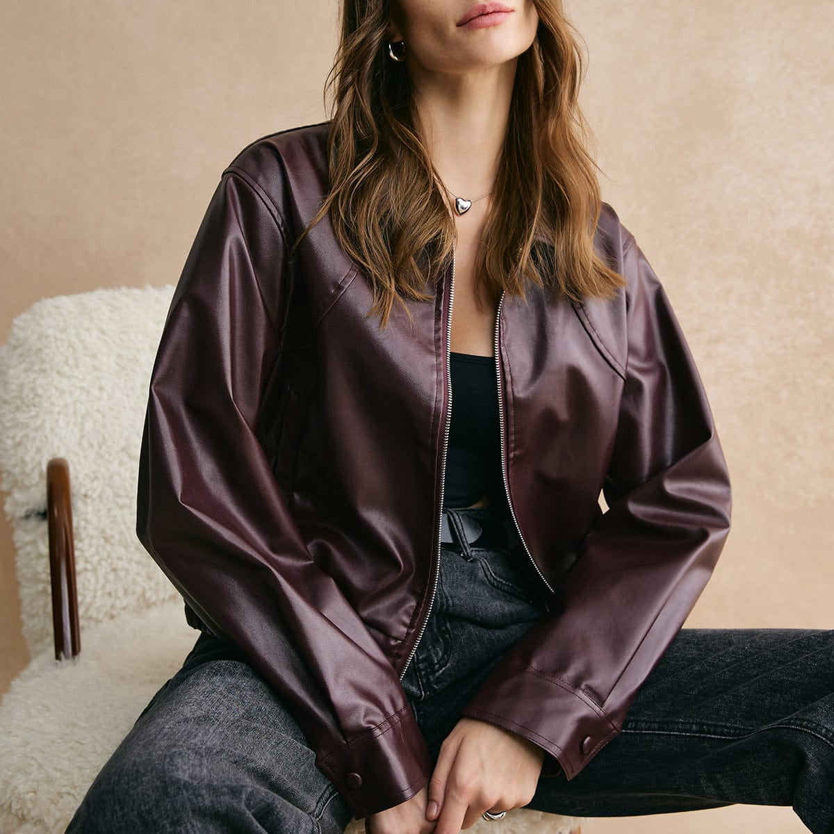 Traute | Cropped Jacke in Bordeaux