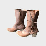 Hiltrud | Braune Lederstiefel mit Blockabsatz Stiefel