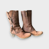 Hiltrud | Braune Lederstiefel mit Blockabsatz Stiefel