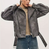 Käthe | Oversize Bikerjacke mit Gürtel