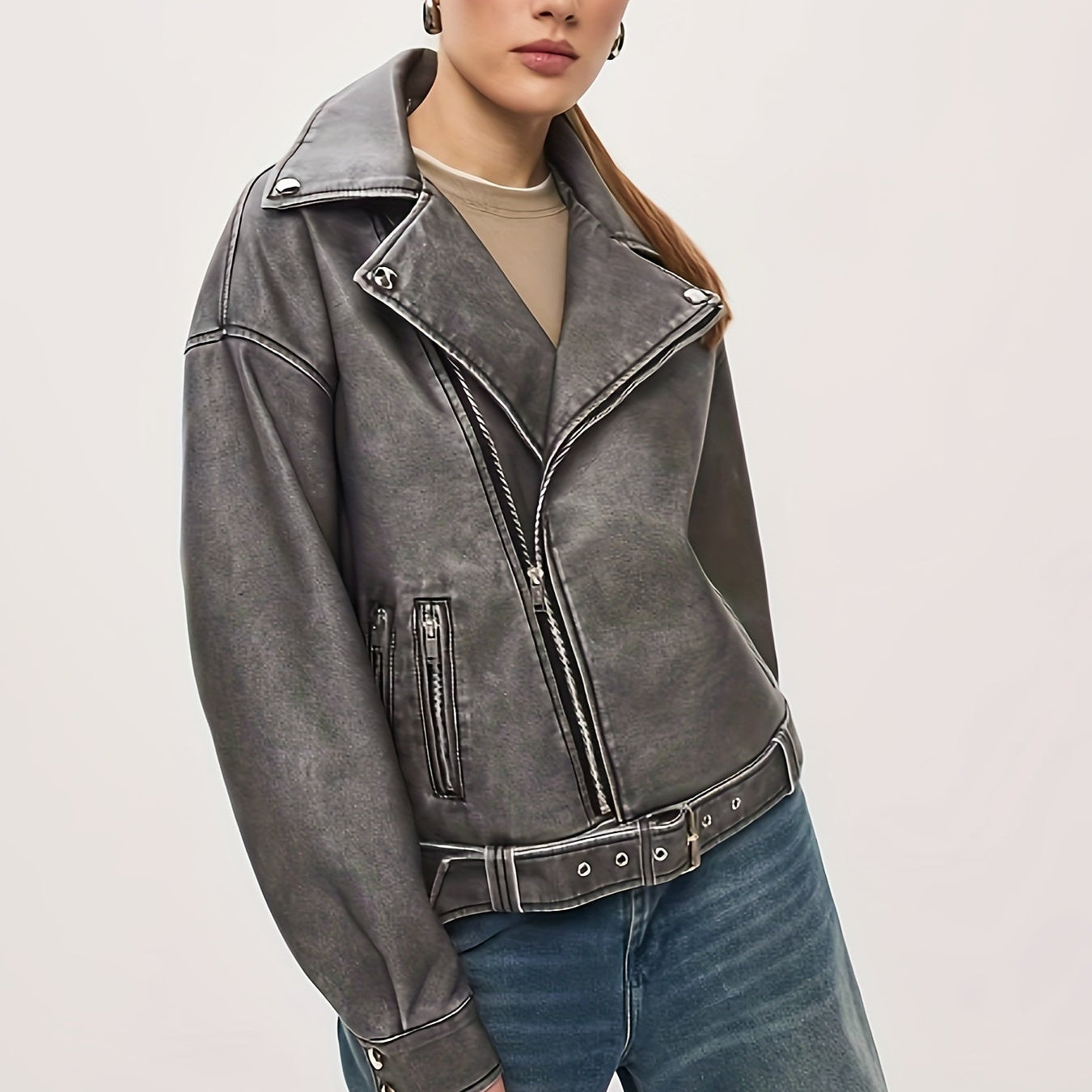 Käthe | Oversize Bikerjacke mit Gürtel