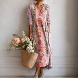 Délphine™ | Robe longue à grand imprimé floral peint et col en V profond