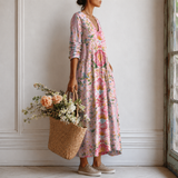 Délphine™ | Robe longue à grand imprimé floral peint et col en V profond