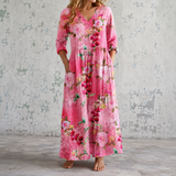 Joséphine™ | Robe longue en lin à grand imprimé floral de roses anciennes