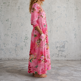 Joséphine™ | Robe longue en lin à grand imprimé floral de roses anciennes