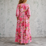 Joséphine™ | Robe longue en lin à grand imprimé floral de roses anciennes