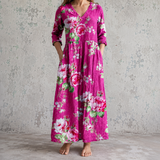 Capucine™ | Robe longue en lin à bouquets de roses champêtres