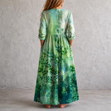 Émeraude™ | Robe longue en lin à imprimé feuillage aquarellé