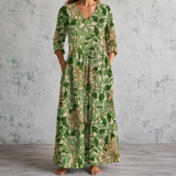 Sylvaine™ | Robe longue à grand imprimé botanique feuillage et fleurs