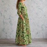 Sylvaine™ | Robe longue à grand imprimé botanique feuillage et fleurs