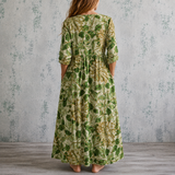 Sylvaine™ | Robe longue à grand imprimé botanique feuillage et fleurs