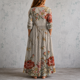 Adélaïde™ | Robe longue en lin à imprimé floral peint sur fond écru