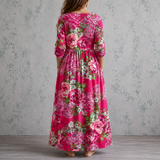 Apolline™ | Robe longue en lin à grand imprimé floral foisonnant