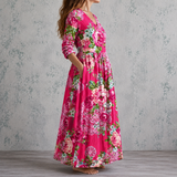 Apolline™ | Robe longue en lin à grand imprimé floral foisonnant