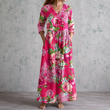 Apolline™ | Robe longue en lin à grand imprimé floral foisonnant
