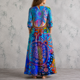 Philippine™ | Robe longue en lin à imprimé graphique abstrait