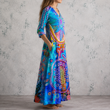 Philippine™ | Robe longue en lin à imprimé graphique abstrait