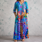 Philippine™ | Robe longue en lin à imprimé graphique abstrait