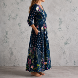 Bérénice™ | Robe longue en lin à imprimé floral champêtre