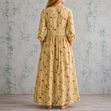 Albertine™ | Robe longue en lin à fines fleurs grimpantes sur fond écru