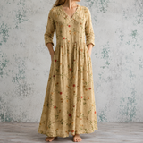 Albertine™ | Robe longue en lin à fines fleurs grimpantes sur fond écru