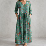 Pervenche™ | Robe longue en lin à imprimé mille fleurs des champs