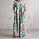 Rosaline™ | Robe longue en lin à grandes roses anciennes