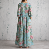 Rosaline™ | Robe longue en lin à grandes roses anciennes