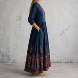 Indira™ | Robe longue en lin à imprimé bohème