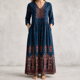 Indira™ | Robe longue en lin à imprimé bohème