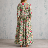 Florine™ | Robe longue en lin à roses et feuillage fleuri