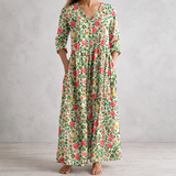 Florine™ | Robe longue en lin à roses et feuillage fleuri
