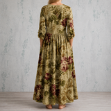 Ambroisine™ | Robe longue en lin à imprimé floral peint façon toile ancienne
