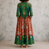 Ottoline™ | Robe longue en lin à imprimé baroque damassé aux tons joyaux