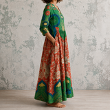 Ottoline™ | Robe longue en lin à imprimé baroque damassé aux tons joyaux