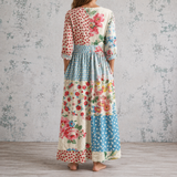 Capucette™ | Robe longue en lin à imprimé patchwork floral