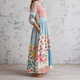 Capucette™ | Robe longue en lin à imprimé patchwork floral