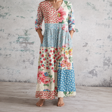Capucette™ | Robe longue en lin à imprimé patchwork floral