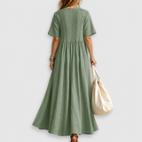 Elowen | Robe Maxi en Lin à Col V Plissé