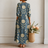 Margrit™ | Elegantes Boho-Midikleid mit Blumen-Print in Indigo